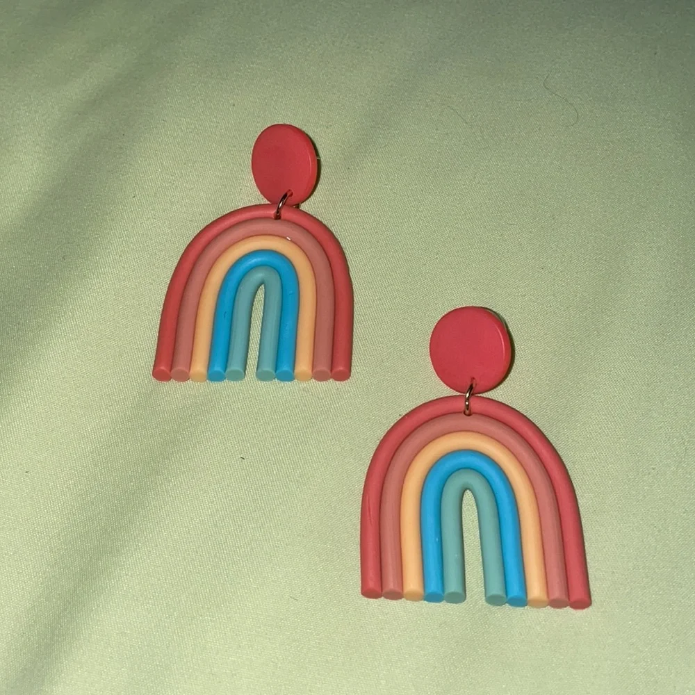 rainbow clay earrings - Picture 2 of 5